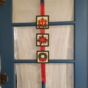 Vintage Holiday Christmas ribbon wall hanging